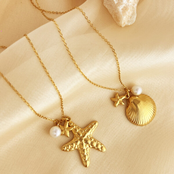 Riviera Gold” – Collier Marin Étoile de Mer & Perles (Plaqué Or 18K)