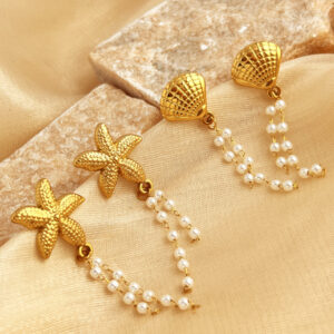 Été Marin" - Boucles d'oreilles étoile de mer & perles (plaqué or 18K)