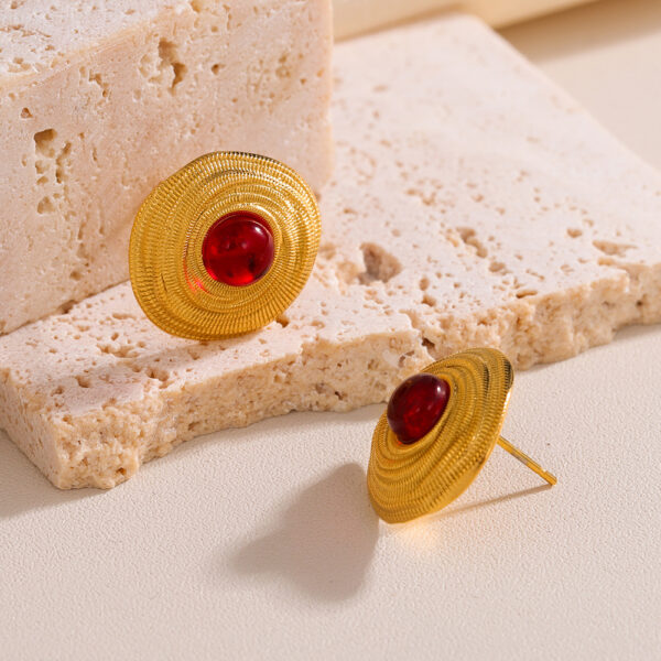 Boucles d’oreilles rondes à motifs spiralés en acier inoxydable plaqué or, style vintage luxueux et élégant de cour européenne, pour femme tendance.