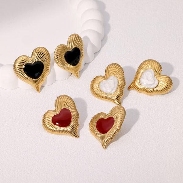 Boucles d’oreilles en forme de cœur en acier inoxydable plaqué or, style rétro français haut de gamme