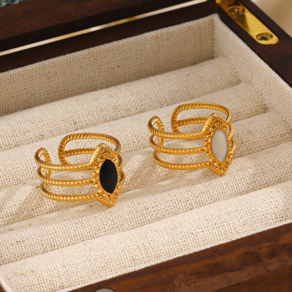 “Losange Poétique” – Bague Ouverte Laquée (Acier Inoxydable – Style French Vintage)